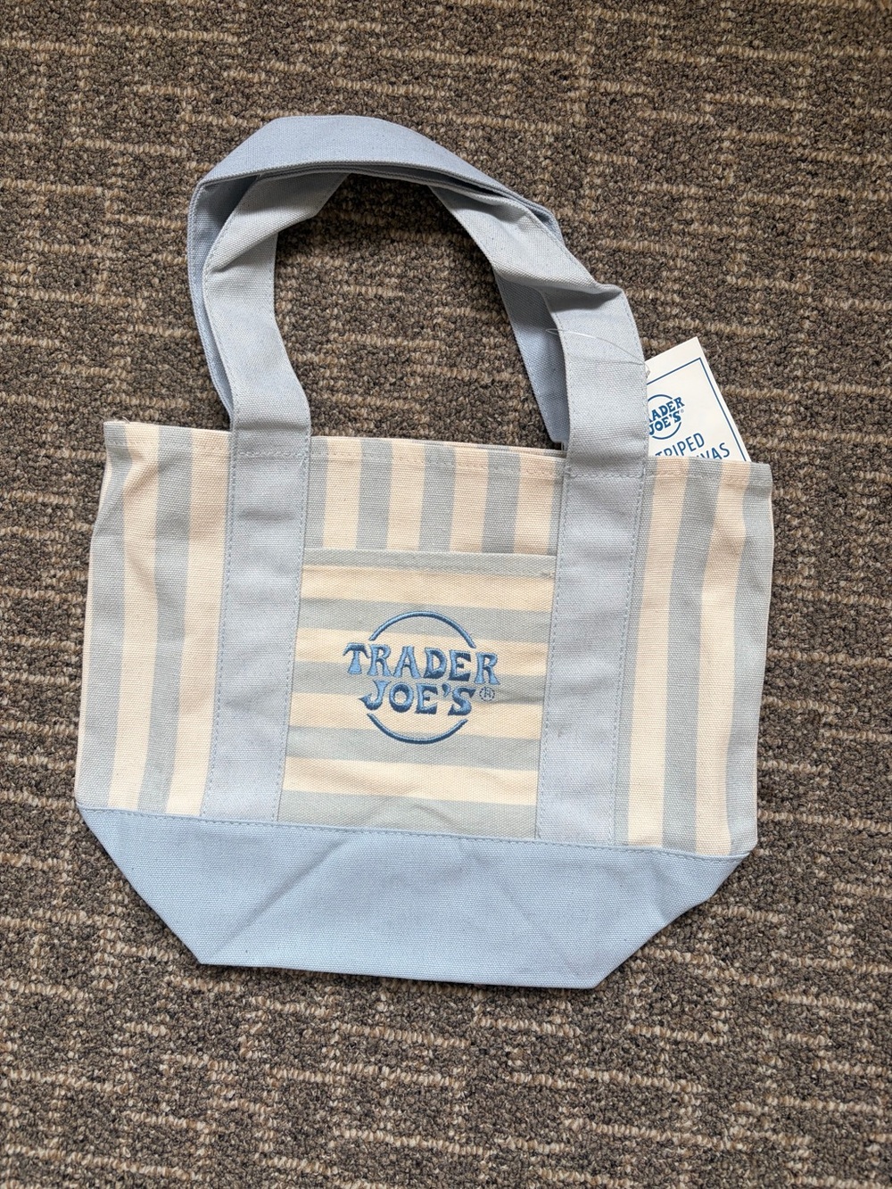 Trader Joe's Mini Blue & Cream Striped Tote Bag